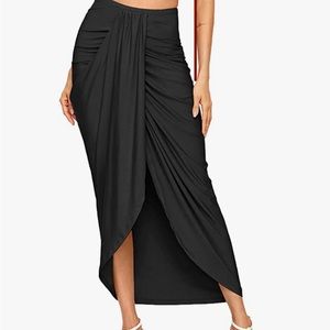 Women's Casual Slit Wrap Asymmetrical Elastic High Waist Maxi Draped Skirt.
